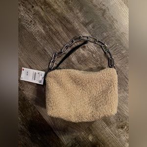 Zara faux shearling chain strap bag